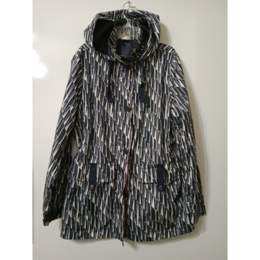 Lands End Storm Raker Rain Jacket Womens Coat Sz Medium 10-12 Navy Ivory Clipper